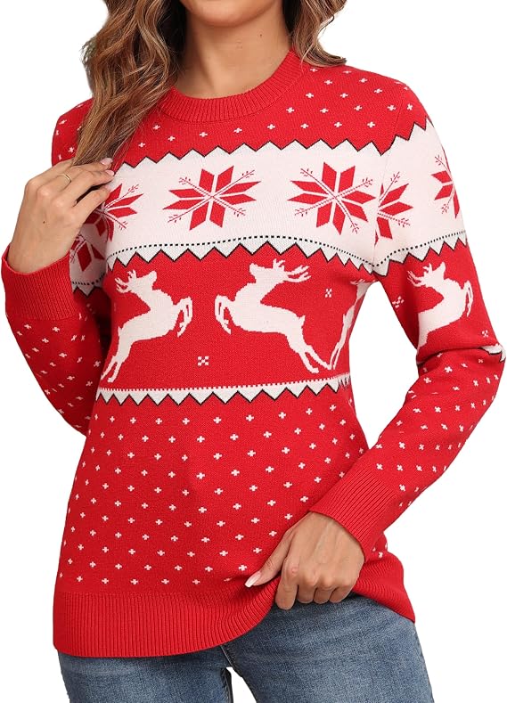 GRECERELLE Women's Ugly Christmas Sweater Funny Christmas Tree Tunic Pullover Reindeer Crew Neck Holiday Sweater 2024