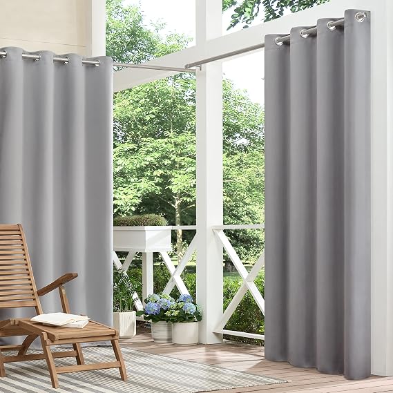 ECLIPSE Bradford Waterproof Blackout Thermal Insulated Grommet Outdoor Curtain for Patio or Porch (1 Panel), 52 in x 63 in, Grey