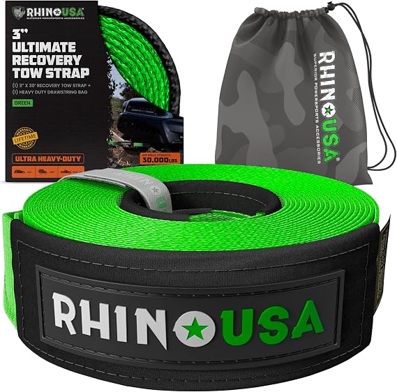 Rhino USA Recovery Tow Strap (3in x 30ft) - 31,518lb Heavy Duty Towing
