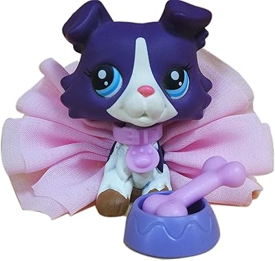 Toy Rare 1676 LPS Collie Purple Dog with Accessories Lot Bow Skirt Collar Collection Figure Girls Boys Gift
