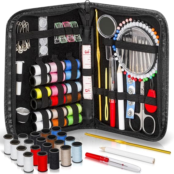 ARTIKA Sewing Kit for Adults and Kids (142 PCS) - Small Beginner Set w/Multicolor Thread, Needles, Scissors, Thimble & Clips - Emergency Repair and Travel Kits - Sewing Accessories and Supplies