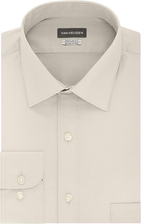 Van Heusen Men's Herringbone Regular Fit Solid Spread Collar Dress Shirt