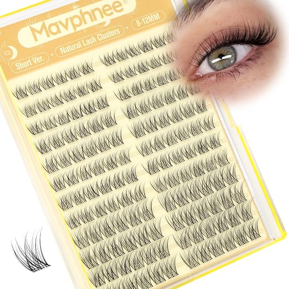 Short Lash Clusters Natural Cluster Eyelash Extensions 8-10-12MM Clear Band Cluster Lashes Extensions Wispy Individual Lashes CC-Curly Eyelash Clusters Pestanas Postizas Naturales 144Pcs DIY Lashes