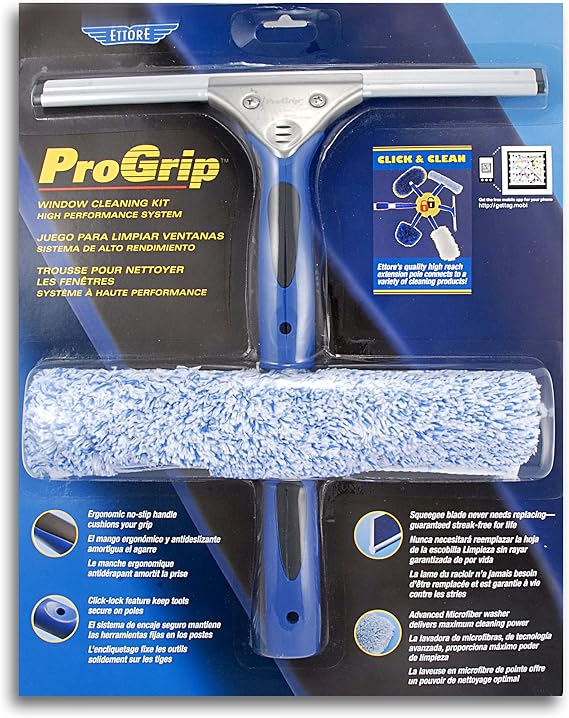 Ettore 65000 Professional ProGrip Window Cleaning Kit; 12-Inch ProGrip Squeegee and 10-Inch ProGrip Microfiber Washer