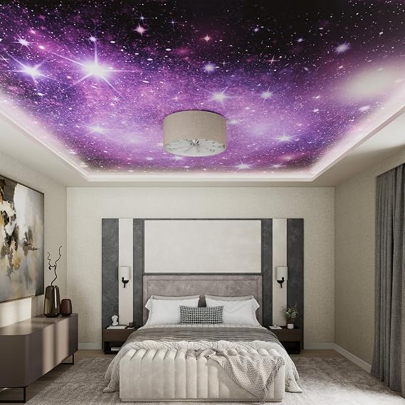 Violet Cosmic Dream Ceiling Decor Film - PVC Stretch Ceiling Background- Room Covering Kit, DIY Installation for Modern over Design Film Size 16'5'' * 19'9''
