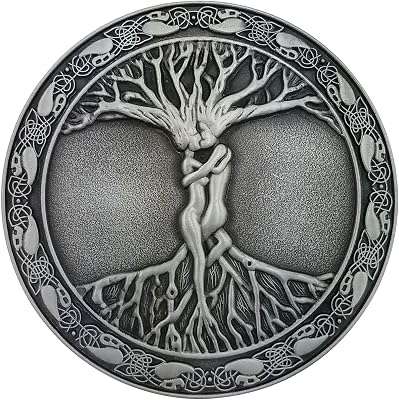 LAXPICOL Silver Tone Celtic Tree Of Life Roots Branches Round Belt Buckle For Mens