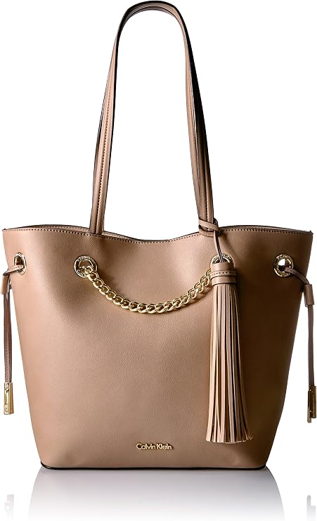 Calvin Klein Unlined Novelty Tassel and Chain Tote, Buff