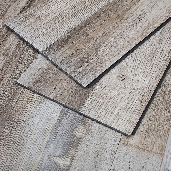 Restored Wood 23 Sq Ft Vinyl Locking Plank Flooring 48x7 inch, Pack of 10, Easy Installation Hardwood, Grey Brown, JHA1010101