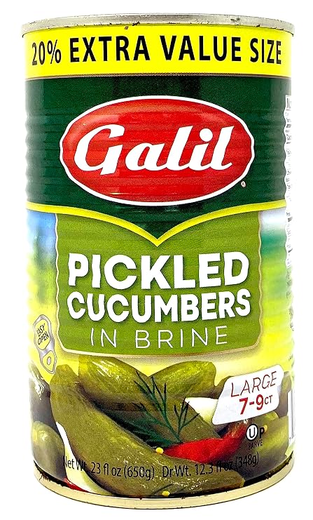 Galil Cucumber Pickles in Brine Large, 7-9 Count - 23 ounce Easy to Open Can Kosher Pickled Cucumbers