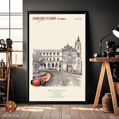 1955 Formula Monaco GP Art Print | Alberto Ascari Lancia Ferrari Ink & Watercolor Wall Art | Classic Motorsport Poster | Best Home & Office Décor Gift for F1 Fans