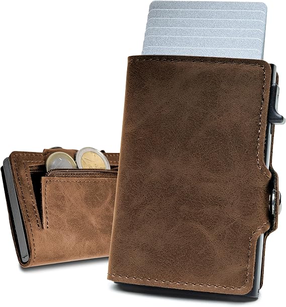 slimfin Slim Wallet with Coin Compartment - Card Holder - Men's Wallet - Wallet - Wallet - Card Holder Small / Mini with RFID Protection - Brown