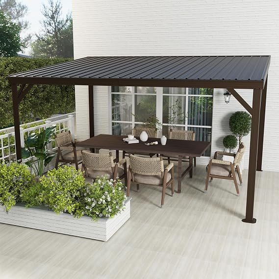Domi 10' x 14' Lean to Hardtop Gazebo Wall Mounted Patio Gazebo Pergola