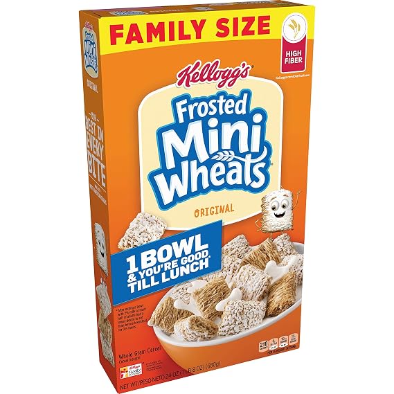 Kellogg's Breakfast Cereal, Frosted Mini-Wheats, Original, Low Fat, Excellent Source of Fiber, Family Size, 24 oz Box