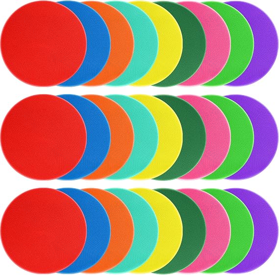 Poly Spots Spot Markers for Gym Floor Non-Slip Rubber Floor Dots, 9 inch 9/18/27/36Pcs Agility Markers Flat Cones for Sports Soccer PE Training, Dance, Classroom Activities
