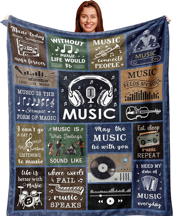 Unique Music Gifts for Men/Women, Music Lovers Gifts for Musician/Music Teacher, Funny Music Themed Decor/Stuff/Accessories, Sound of Music Blanket 60x50in