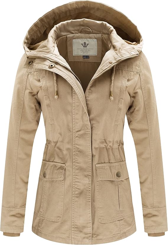 WenVen Women's Cotton Military Jacket Lightweight Casual Anorak Coat
