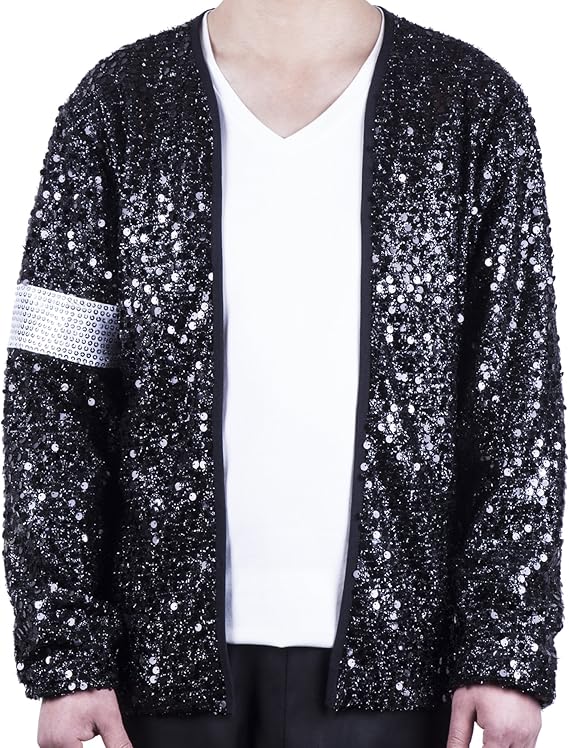 1980s Black Sequin Costume Jacket Sparkly Dance, Party & Performance for Kids & Adults