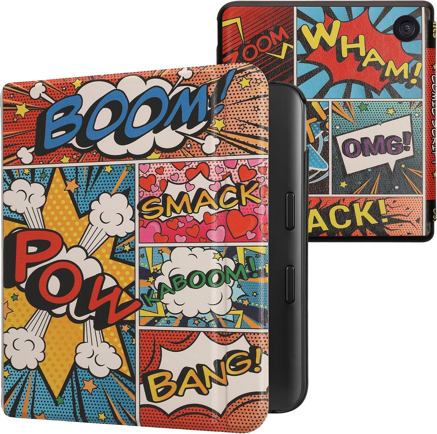 kwmobile Case Compatible with Kobo Libra Colour Case - eReader Cover - Comic Book Symbols Multicolor