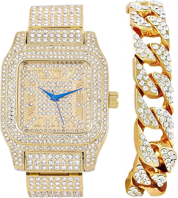 Charles Raymond Bling-ed Out Biggie Square Hip Hop Iced Out Watch You Will Hypnotize in a Crystal Watch - 0513Sq