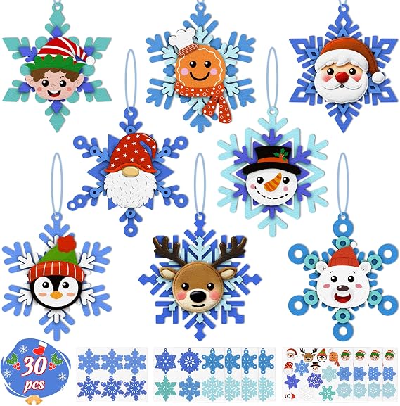 80UncleKimby 30pcs Christmas Winter Crafts for Kids - DIY Snowflake Felt Ornament Kit for Holiday Party, Classroom Arts and Craft Kits Bulk