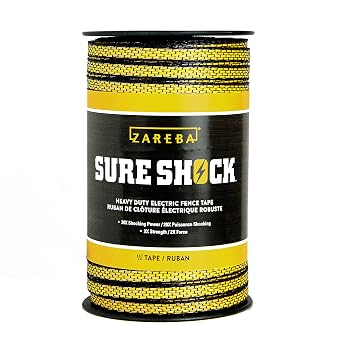 Zareba Heavy-Duty Sure Shock Polytape - 656 foot x 1/2 inch - HDT656YH-Z - Heavy-Duty Polyatpe for Electric Fence - PVC Coated, Highly Visible Electric Fencing Wire