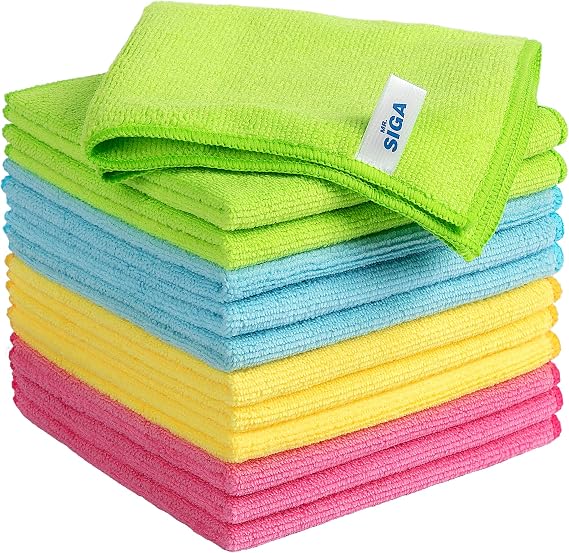 Mr. Siga Microfibre Cleaning Cloths Window Cloths Microfibre Tea Towels Dish Towels Extremely Absorbent High Density & Reusable - Cleaning Cloths for Kitchen Car Glass Household Colour Coded Cloths