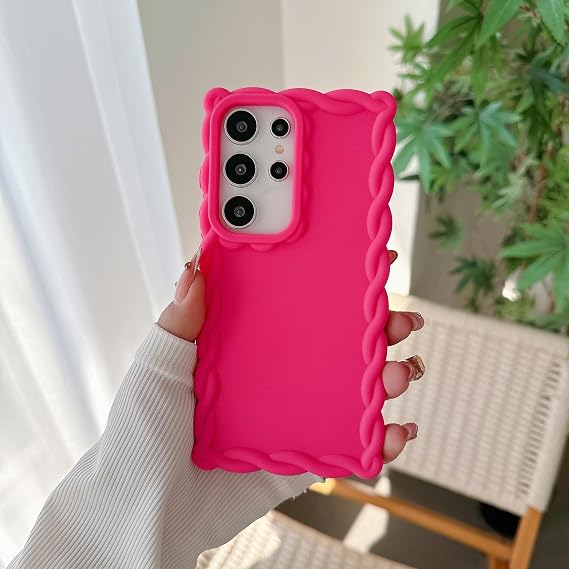 Cute Wavy Cream Curle Edge Phone Case for Samsung S25 S24 Fe Ultra Plus A06 A16 A55 A35 A25 A15 A05 A05s A54 A25 A14 A04 M14 M13(For Samsung Galaxy A13/Rose Red)