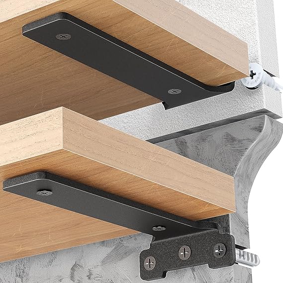 Yeabett Shelf Brackets, 4 Pack Right Angle Floating Shelf Brackets 10cm, 70kg Load Capacity, Black