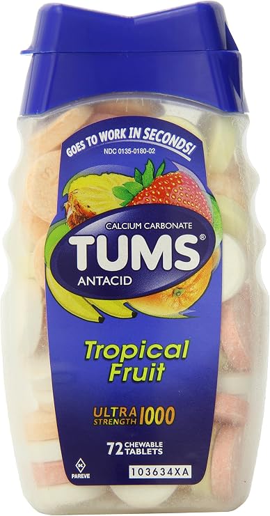 Tums Ultra, Assorted Tropical Fruit, 72 Count (Pack of 2)