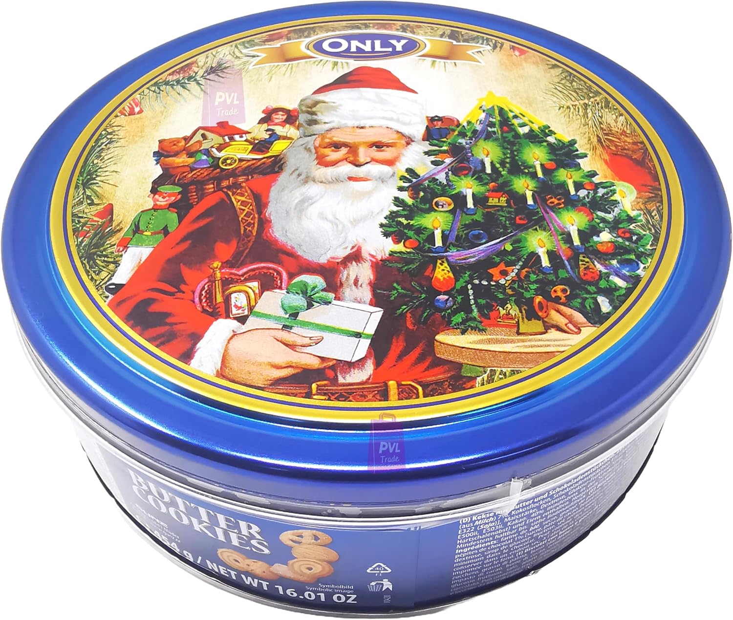 Danish Butter Cookies Selection 454g 16 Ounce in "Santa's Gifts" Christmas Biscuit Tin - Biscuit Gift Box for Women, Men & Kids