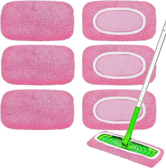 6-Pack Reusable Mop Pads Compatible with Sweeper Mop, Pink
