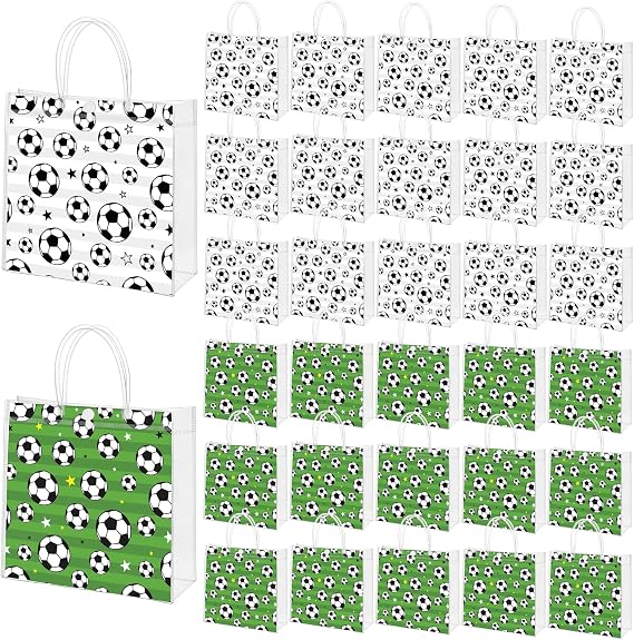 MIMIND 30 Pieces Soccer Gift Bags with Handles PVC Clear 8 x 8 x 3.15 Inch Soccer Goodie Bags Sport Themed Party Favor Treat Bag for Team Birthday Holiday Party Supplies