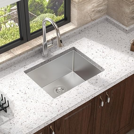 23"x18" Undermount Silver Kitchen Sink With Drain Strainer, Single Bowl