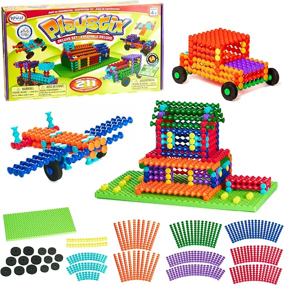 POPULAR PLAYTHINGS Playstix Deluxe Set, 211 Piece, Building Sticks Kit
