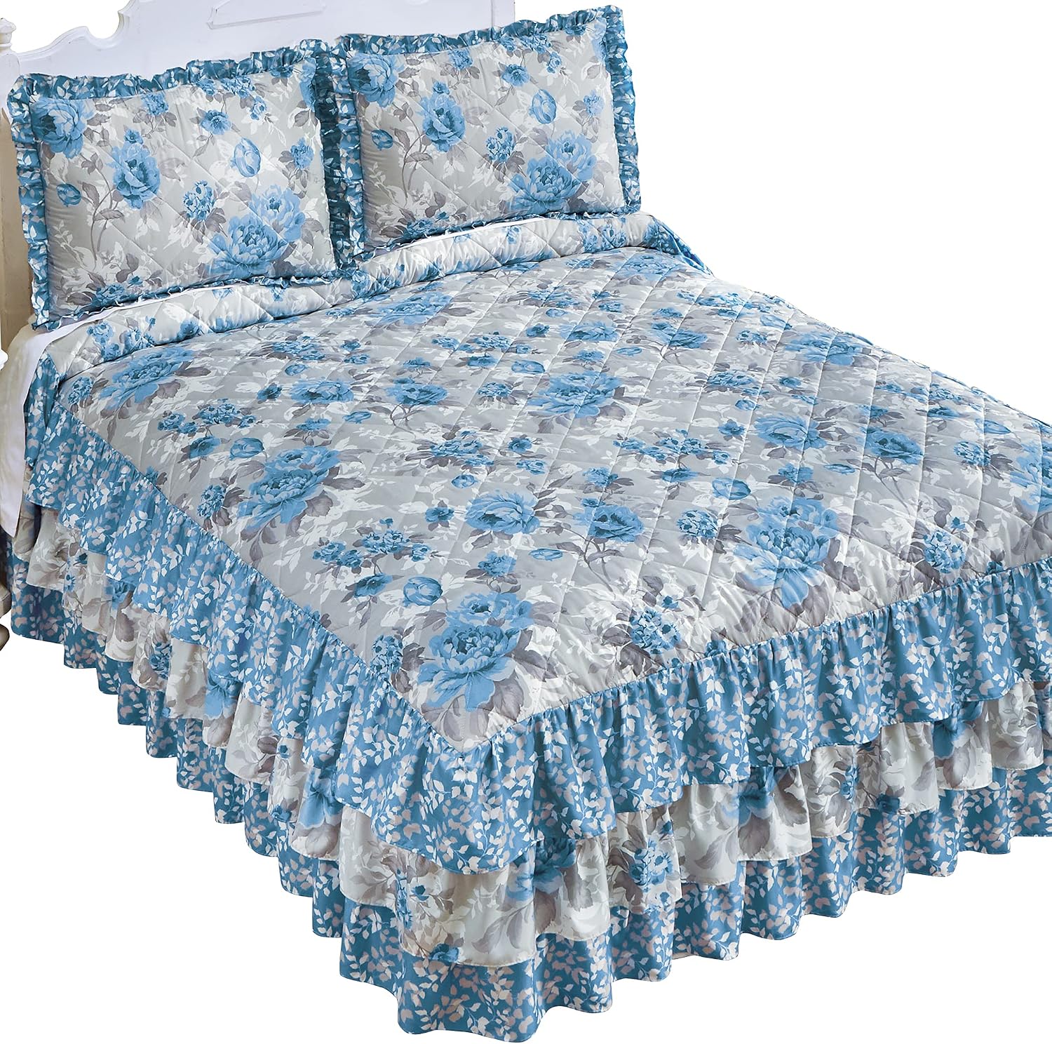 Collections Etc Madeline Floral Elegant Ruffled Polyester Bedspread