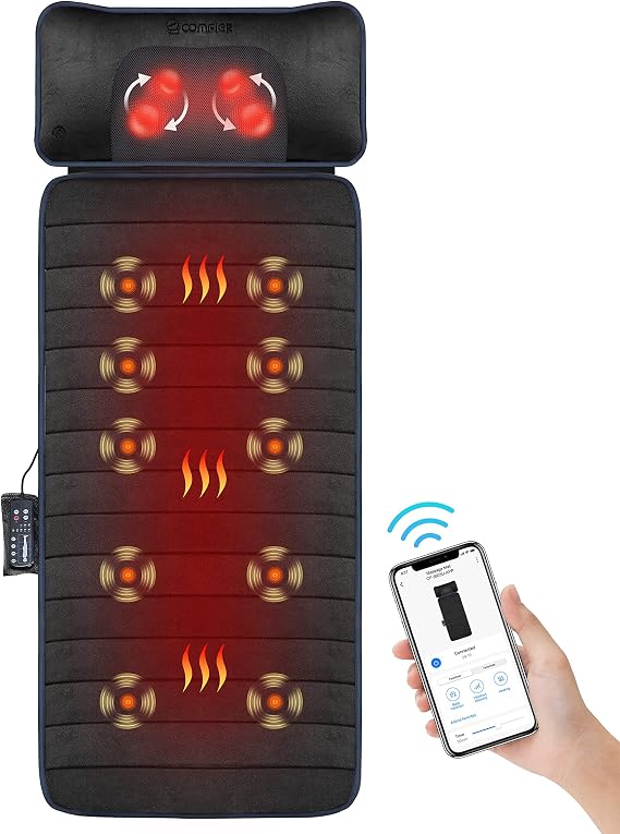 COMFIER Full Body Massage Mat with Heat, Vibration Back Massage Pad for Pain Relief Deep Tissue with Removable Shiatsu Pillow, Heated Chair Massager with APP