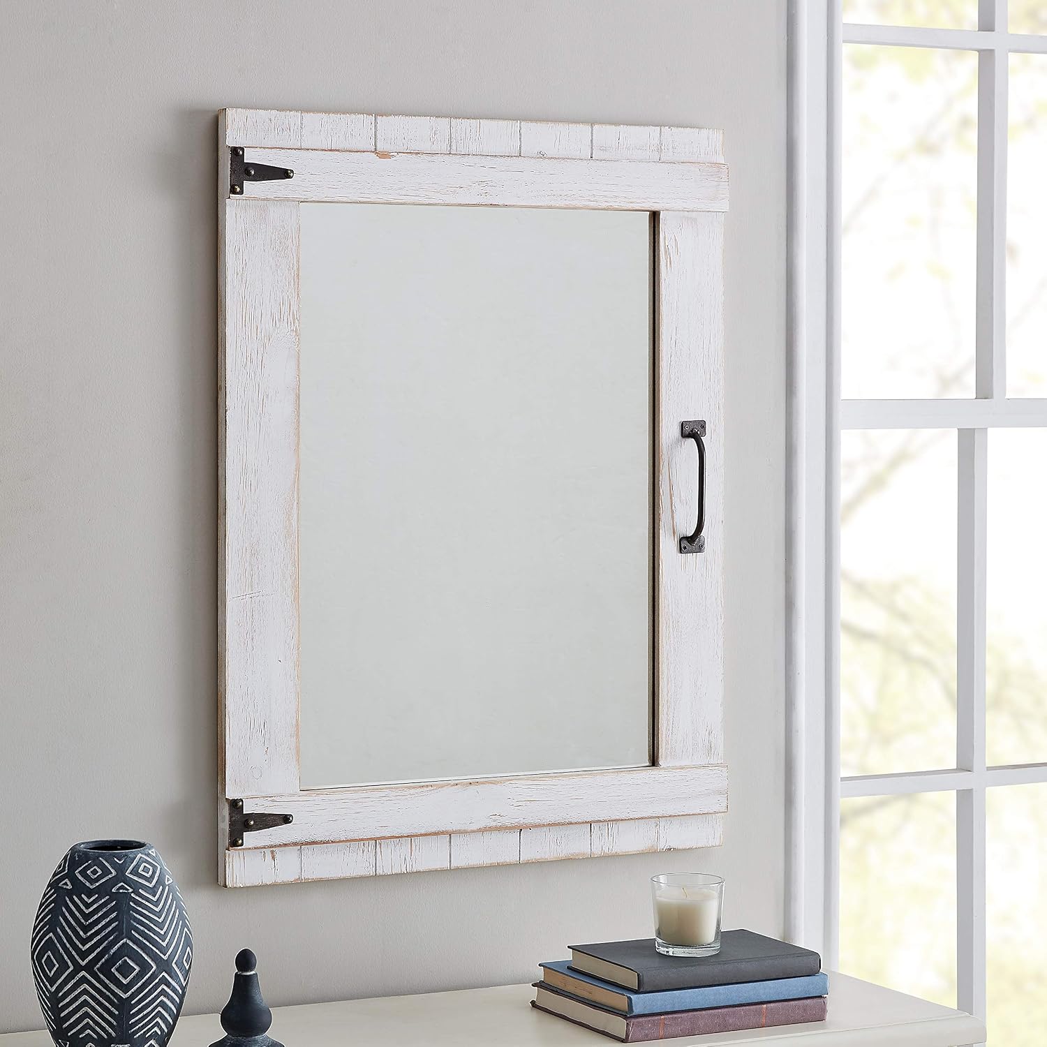 FirsTime & Co. Cottage Door Wall Mirror, 32H x 24W, Rustic White