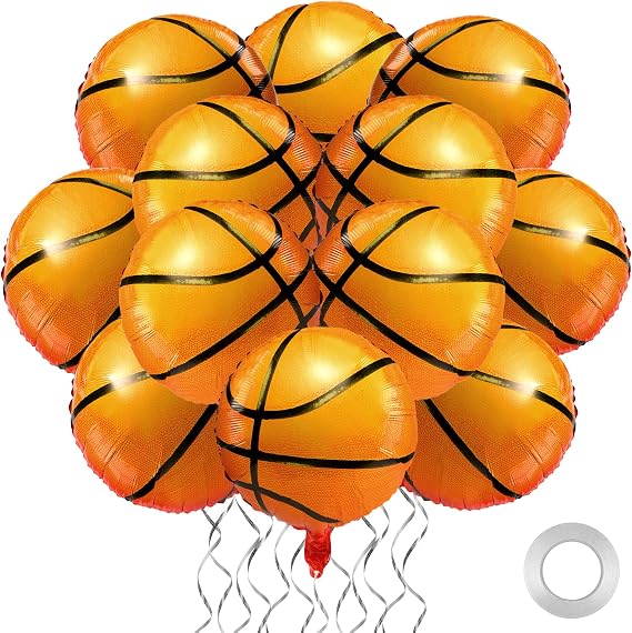 durony 12 Pieces 18 inches Basketball Balloons Aluminum Foil Balloons Sephere Mylar Basketball Balloons for Sports Theme Birthday Party Supplies, Medium