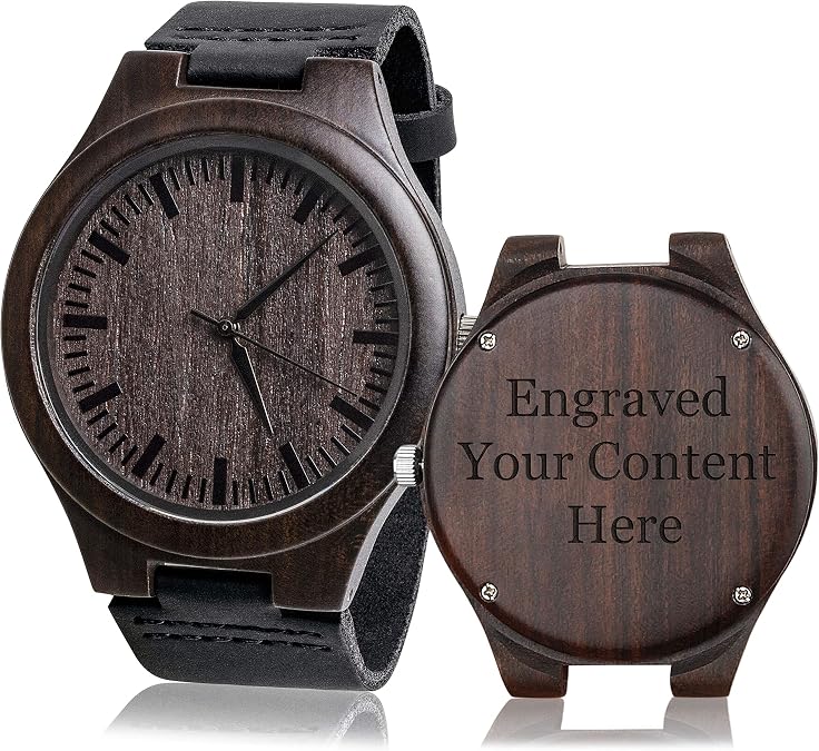 Custom Engraved Wood Watch Gifts for Fiance Boyfriend Husband Men Him As Personalized Anniversary Christmas Birthday Father Day Graduation Valentine's Wooden Idea