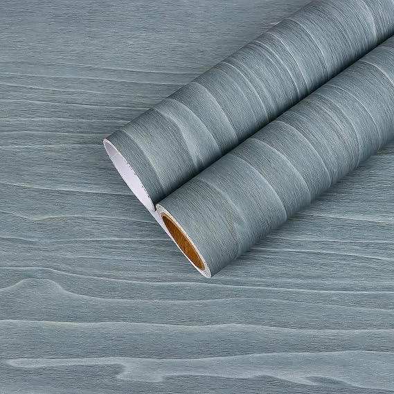 CHIHUT Grayish Blue Wood Grain Peel and Stick Wallpaper Modern Rustic Wood Wallpaper for Kitchen Cabinets Walls 12"x100" Self Adhesive Removable Contact Paper for Classroom Furniture Shelves