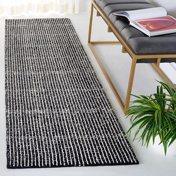 SAFAVIEH Abstract Collection Runner Rug - 8' Runner, Black & Ivory, Modern Design, Ideal for High Traffic Areas in Hallway, Bathroom & Kitchen (ABT482Z-28)