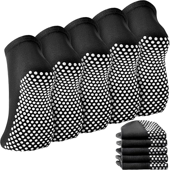 Non Slip Grip Socks Women Men Elderly 5 Pairs Hospital Grippy Slipper Socks for Pilates Trampoline Home