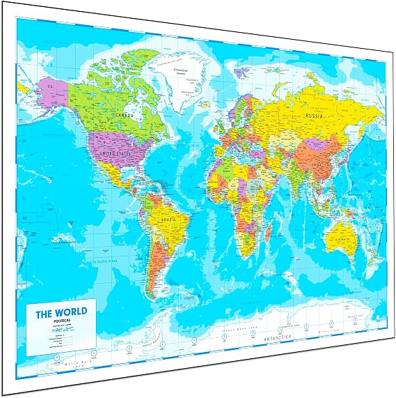 World Map Poster 24x33in - Political Write-On Wipe-Off, US Reverse, Gloss