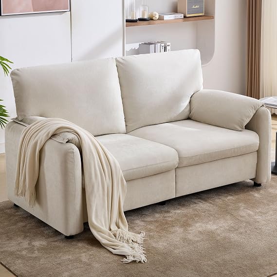 MAHOMICO Modern Loveseat Sofa Couch for Living Room,Chenille Recliner, Spring Cushions, Solid Wood Frame,with Down Filled&Deep Seat,for Bedroom, Apartment, Office((70.26inch Beige)