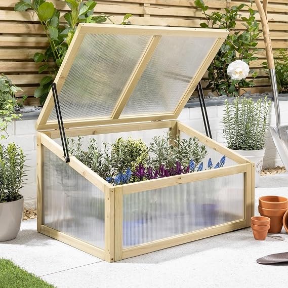 Christow Raised Bed Cold Frame Greenhouse, 70cm, Natural Wood