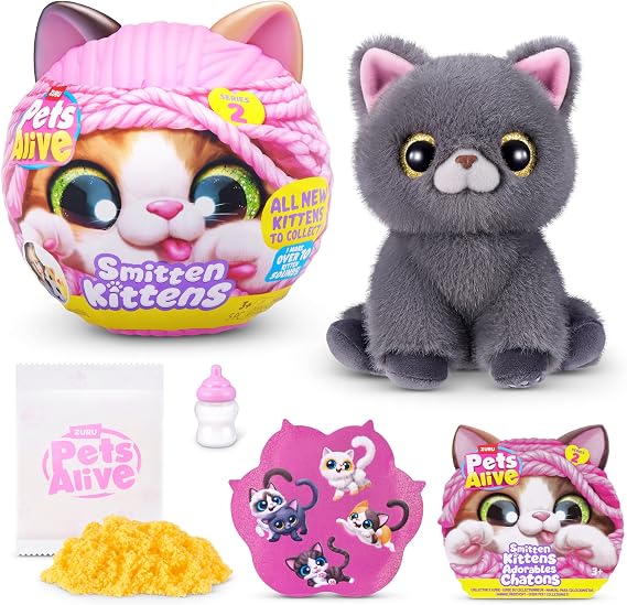 Pets Alive Smitten Kittens Series 2 (British Shorthair) by ZURU Interactive Plush Cat Toy with 10 Sounds, Surprise Unboxing, Soft Collectible Pet for Ages 3+