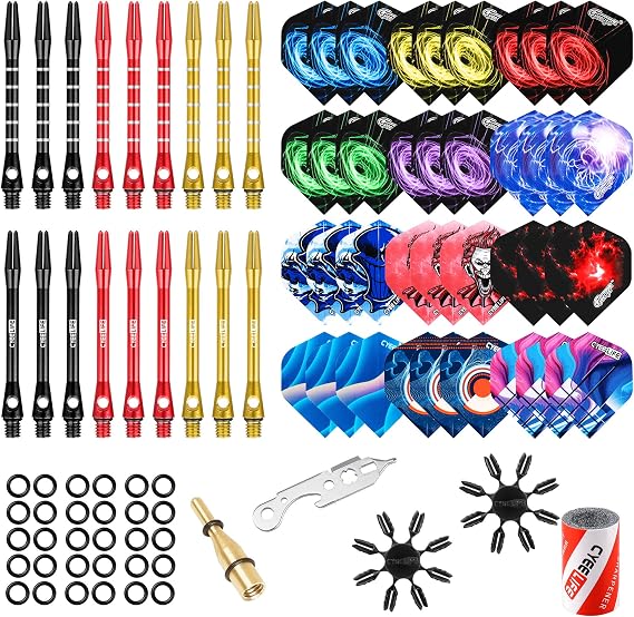 CyeeLife Dart Accessories kit,36Flights+18Aluminium Shafts+Sharpener+Tool+Rubber Rings+16Protectors