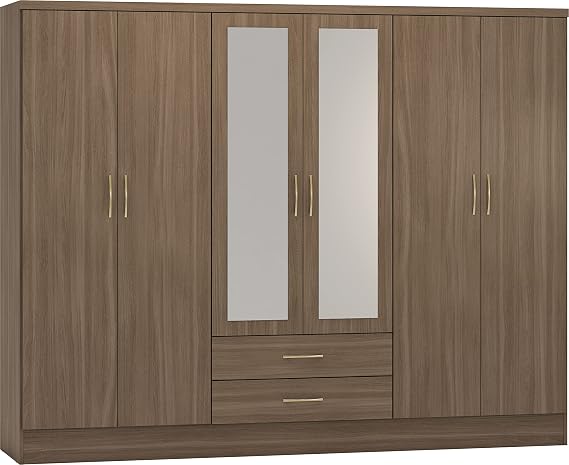Seconique Nevada 6 Door 2 Drawer Wardrobe in Rustic Oak Effect