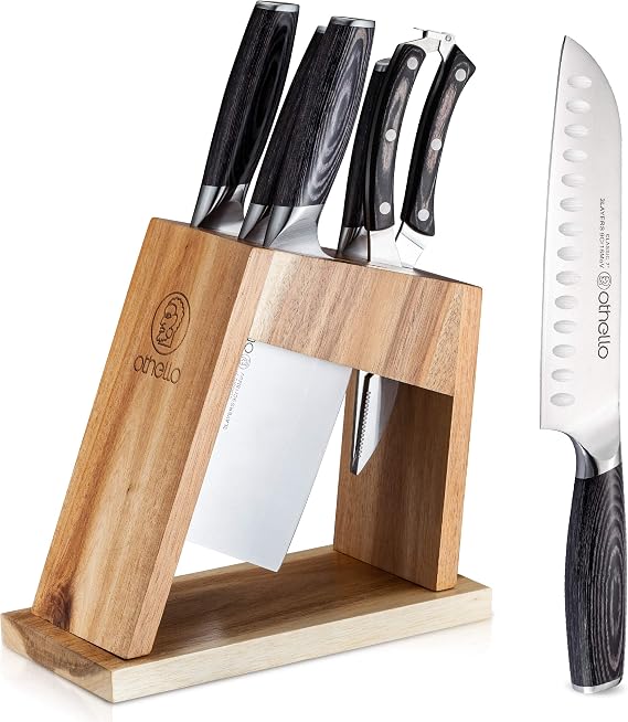 Othello CL-FK6 Classic Knife Set with Wooden Block Kitchen Knives, Silver