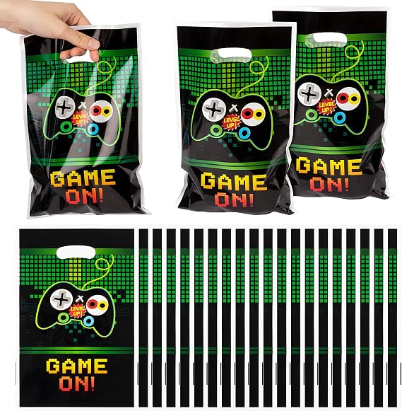PANTIDE Video Games Party Favor Bags, Game On Plastic Loot Gifts Bags, Gaming Goody Candy Treat Bags for Video Game Themed Birthday Party Supplies Decorations, Set of 50